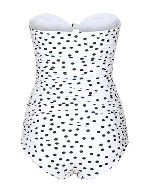 STRAPLESS ONE-PIECE SWIMSUIT WITH POLKA DOT PRINT