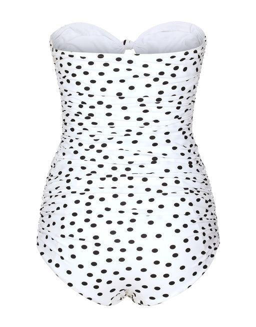 STRAPLESS ONE-PIECE SWIMSUIT WITH POLKA DOT PRINT