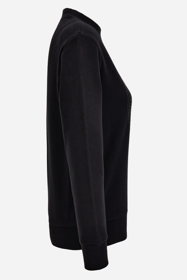 Sweatshirt In Sweatshirt Fabric With Medusa Rhinestone Embroidery-Greca Studs