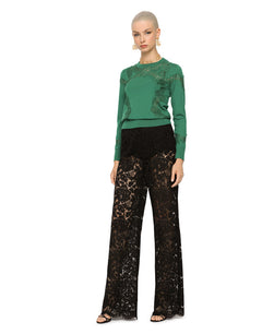 CASHMERE AND SILK SWEATER WITH LACE INLAY