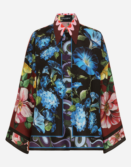 OVERSIZE SILK SHIRT WITH FLORAL PRINT
