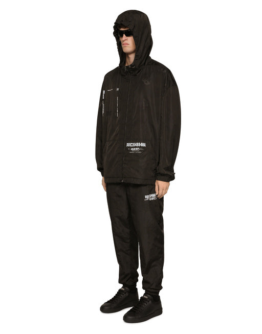 HOODED NYLON JACKET WITH DGVIB3 PRINT