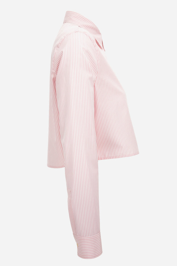 Informal Shirt In Popeline Cotone Righe + Ricamo