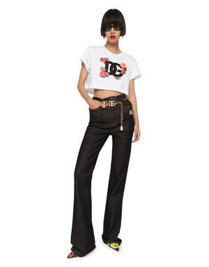 CROPPED JERSEY T-SHIRT WITH DG LOGO PATCH