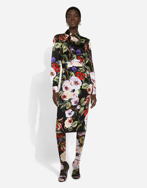 CHARMEUSE CALF-LENGTH SKIRT WITH ROSE GARDEN PRINT