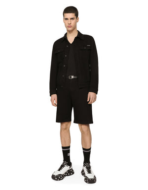 BLACK STRETCH DENIM SHORTS