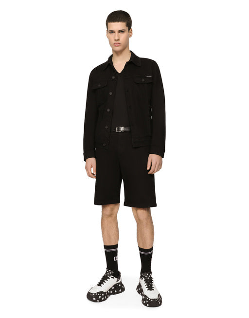 BLACK STRETCH DENIM SHORTS