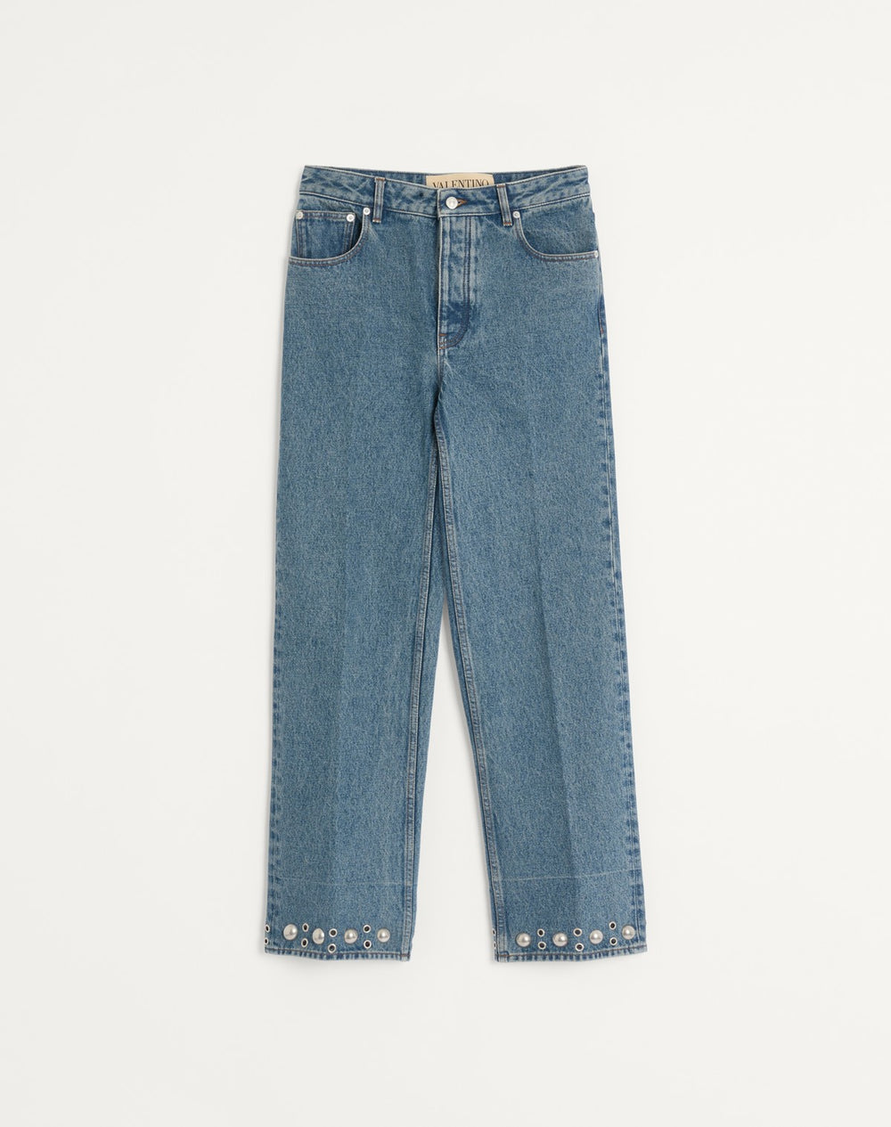 Pantalone In Denim Con Cabochons