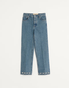 Pantalone In Denim Con Cabochons
