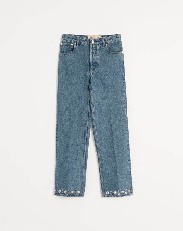Pantalone In Denim Con Cabochons