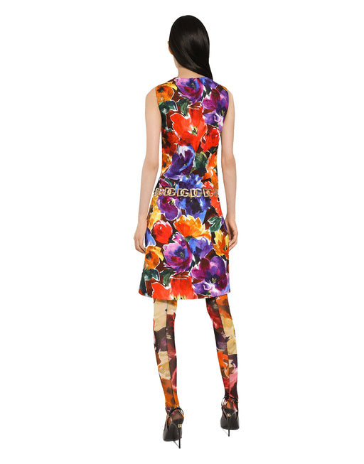 BROCADE MIDI DRESS WITH ABSTRACT FLOWER PRINT