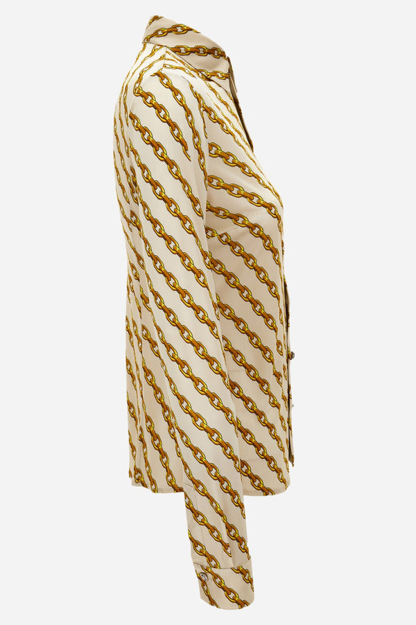 Formal Shirt In Oblique Gold Chain Stripes On Responsible Viscose Liquid Jersey Light