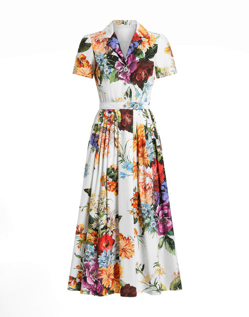 FLOWER BOUQUET-PRINT POPLIN DRESS