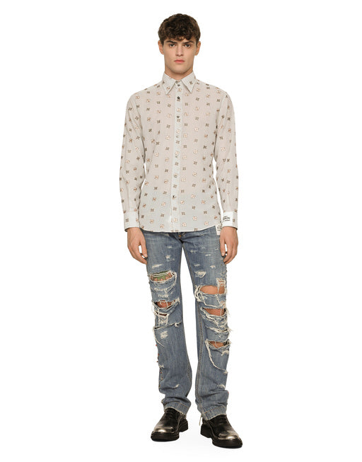 POPLIN SHIRT WITH FLOWER EMBROIDERY