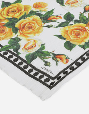 SILK SCARF WITH YELLOW ROSE PRINT