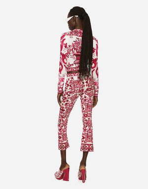 CREW-NECK SILK SWEATER WITH MAJOLICA PRINT