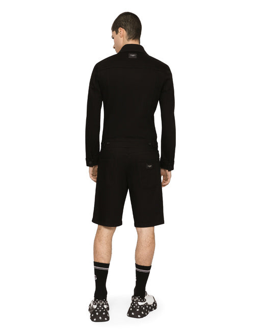 BLACK STRETCH DENIM SHORTS