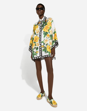 OVERSIZE SILK SHIRT WITH YELLOW ROSE PRINT