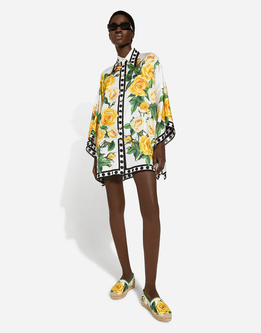 OVERSIZE SILK SHIRT WITH YELLOW ROSE PRINT