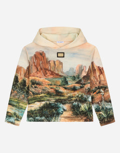 HOODIE WITH CANYON PRINT AND LOGO TAG