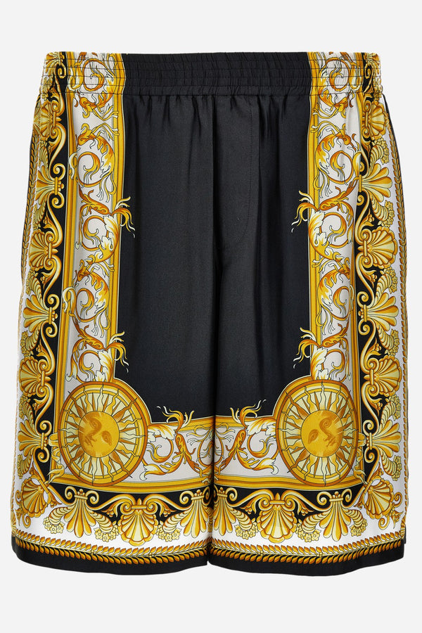 Shorts In Barocco Palm Print Silk Fabric