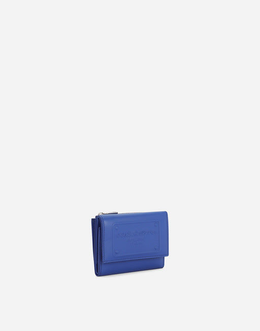 CALFSKIN FRENCH FLAP WALLET WITH RAISED LOGO