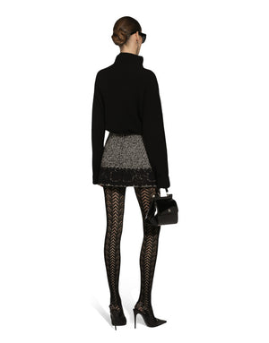 SHORT MICRO-TWEED SKIRT WITH LACE INSERT
