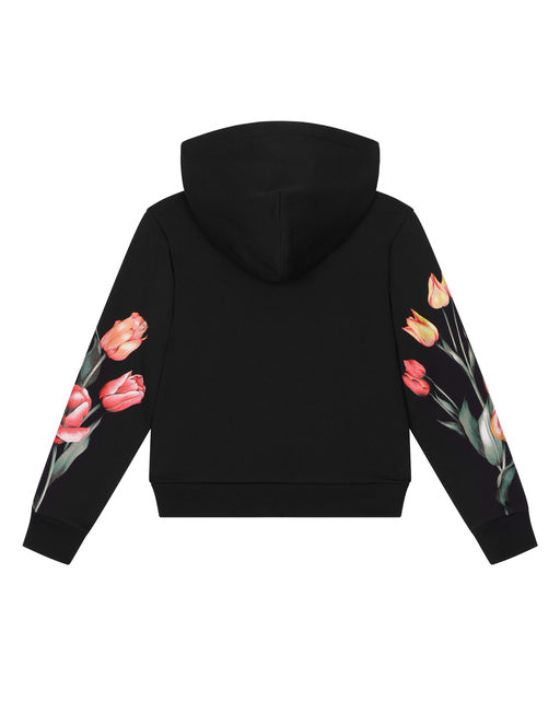 JERSEY HOODIE WITH TULIP PRINT AND BRANDED TAG