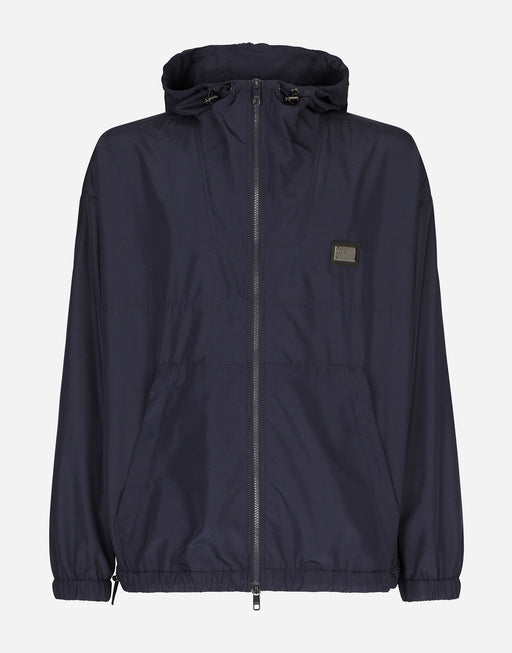 NYLON JACKET WITH HOOD AND BRANDED TAG