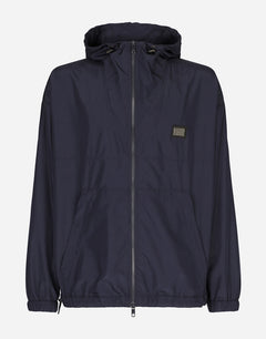 NYLON JACKET WITH HOOD AND BRANDED TAG