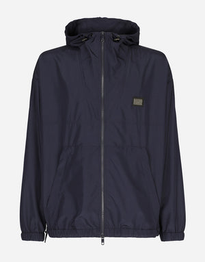 NYLON JACKET WITH HOOD AND BRANDED TAG