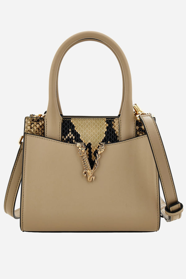 Virtus Top Handle In Calf Leather-Printed Python