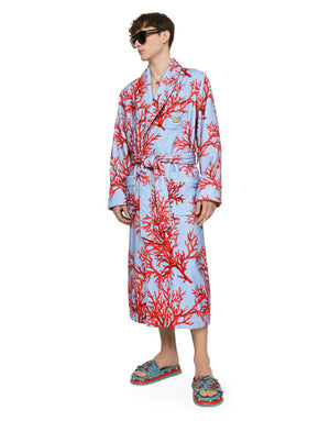 CORAL-PRINT COTTON BATHROBE