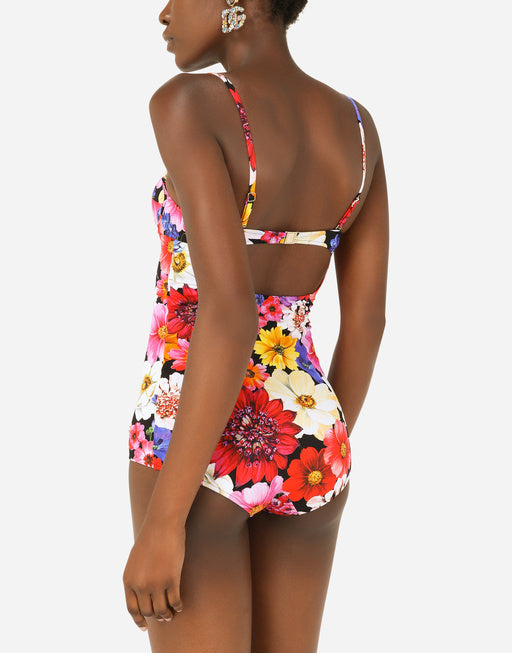 GARDEN-PRINT ONE-PIECE BALCONETTE SWIMSUIT