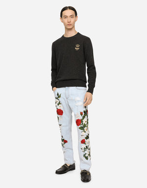 CREWNECK WOOL SWEATER WITH EMBROIDERY