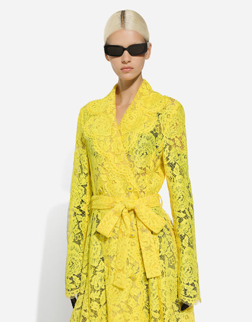 FLORAL CORDONETTO LACE TRENCH COAT WITH DG LOGO