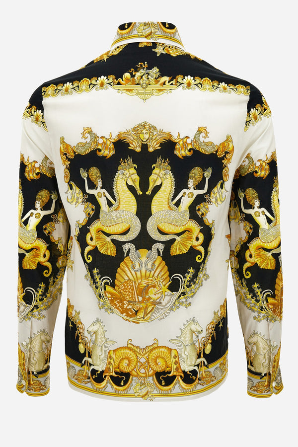 Informal Shirt In Cotton Muslin Coral Theatre Print