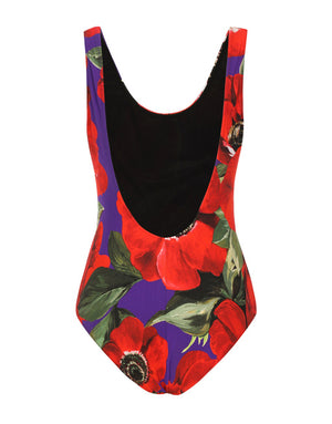 RACING SWIMSUIT WITH ANEMONE PRINT
