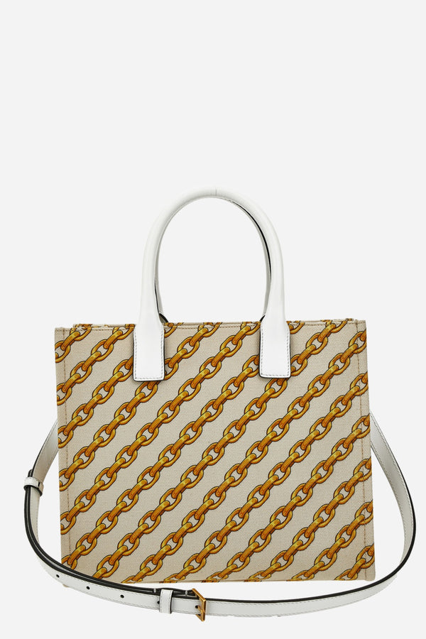 La Medusa Small Tote In Fabric St. Oblique Gold Chain Stripes-Calf Leather