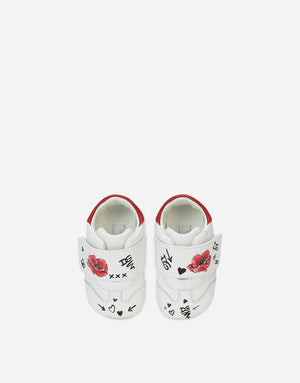 NAPPA LEATHER NEWBORN SNEAKERS WITH POPPY PRINT