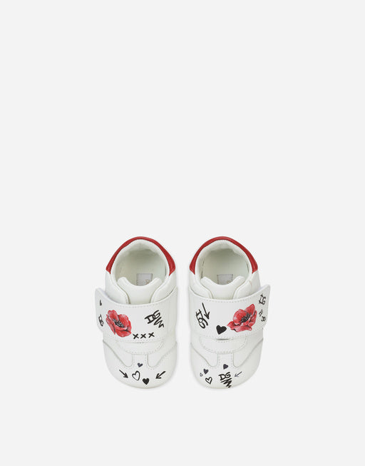 NAPPA LEATHER NEWBORN SNEAKERS WITH POPPY PRINT