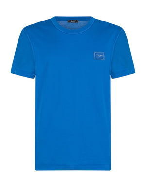COTTON V-NECK T-SHIRT WITH BRANDED PLATE