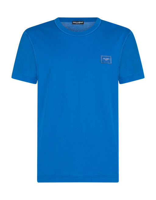 COTTON V-NECK T-SHIRT WITH BRANDED PLATE