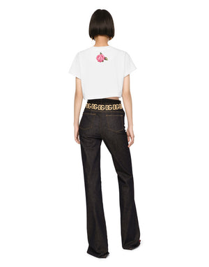CROPPED JERSEY T-SHIRT WITH DG LOGO PATCH