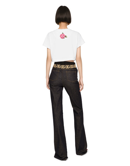 CROPPED JERSEY T-SHIRT WITH DG LOGO PATCH
