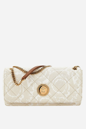Icon Md Shoulder Bag In Jacquard Fabric-Calf Leather