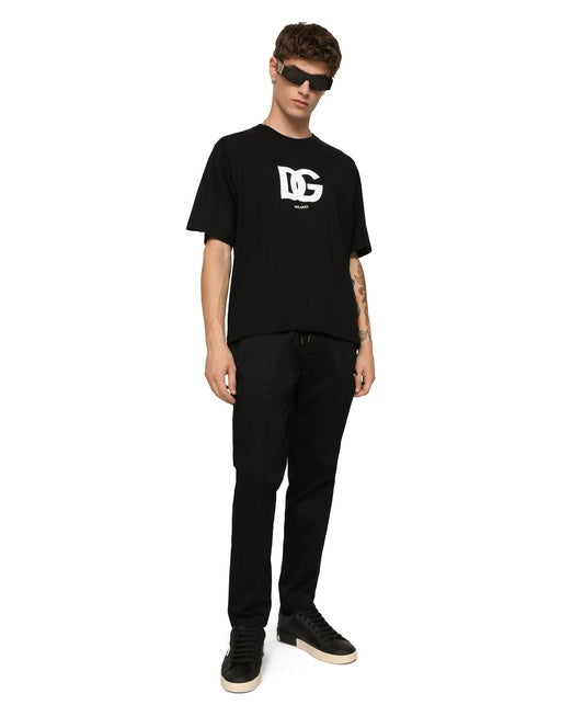 STRETCH COTTON JOGGING PANTS WITH PLATE