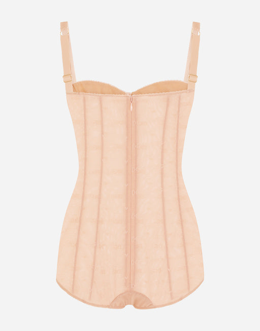 JACQUARD TULLE BALCONETTE-BRA BODYSUIT