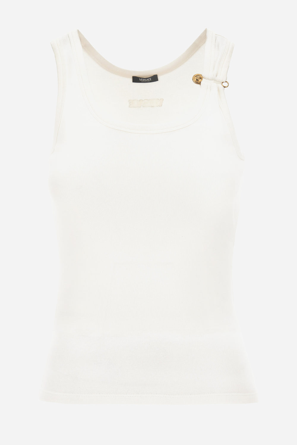 Tank Top In Versace Logo Cotton Stretch Rib