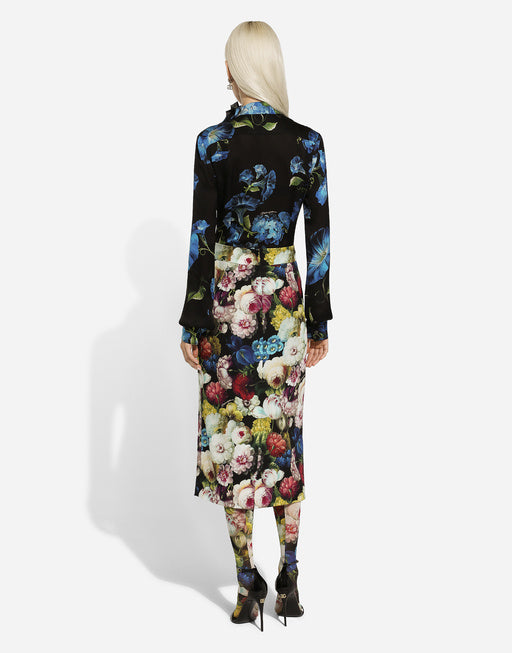 LIGHT SATIN SHIRT WITH BLUEBELL PRINT